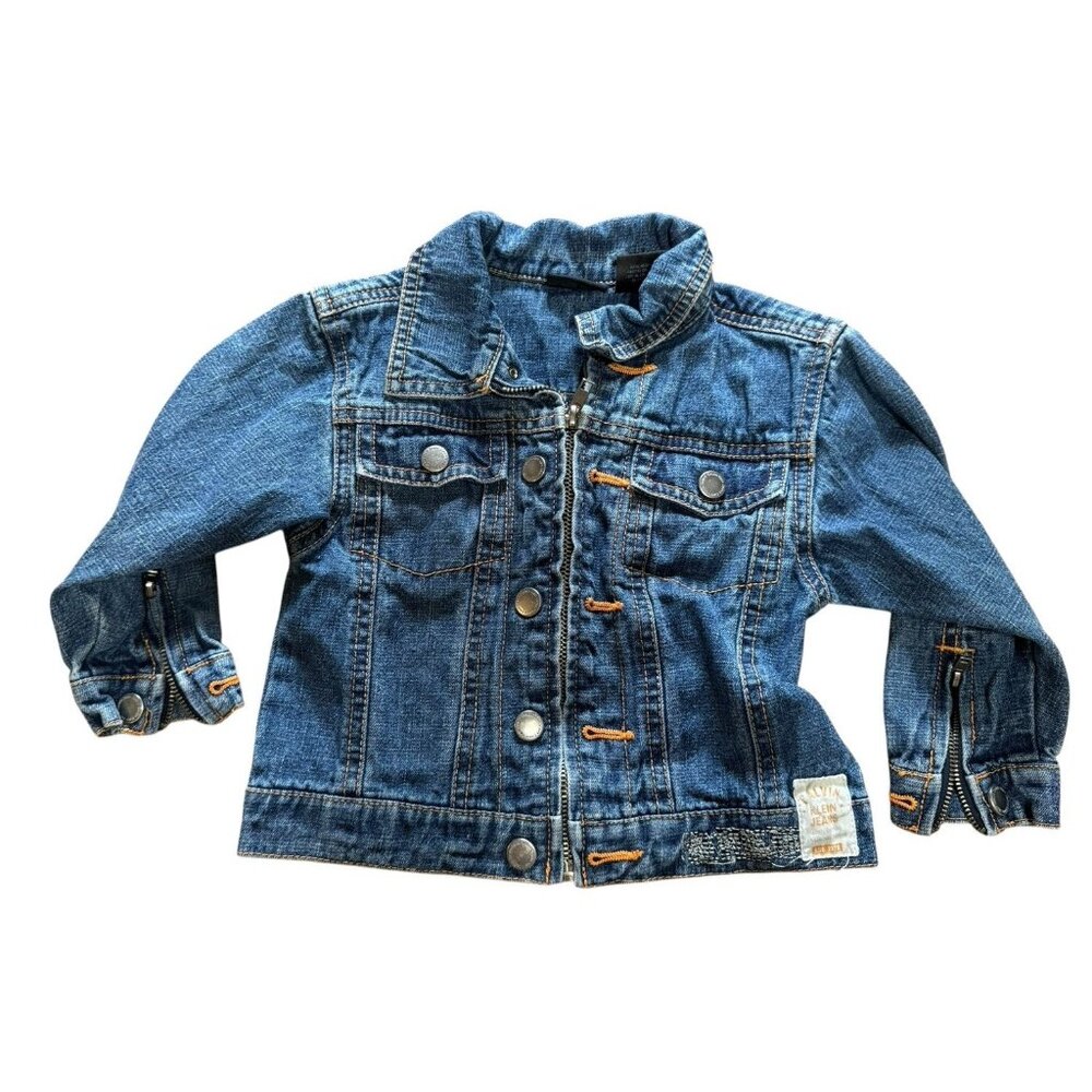 Calvin Klein Jean Jacket Size Toddler 2T Cotton Button Zipper Long‎ Sleeve Kids
